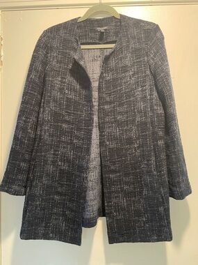 Eileen Fisher Navy and White Textured Open-Front Jacket